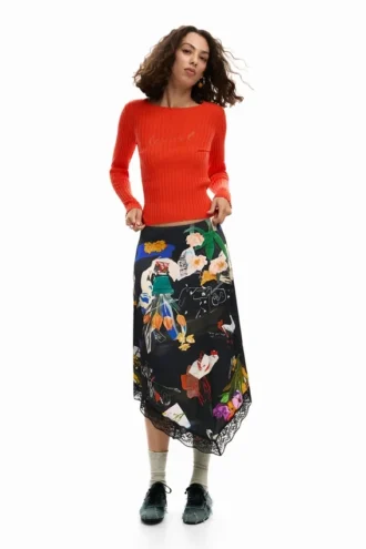 Midi-rok met collageprint