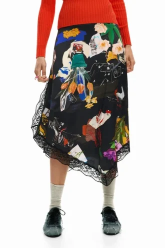 Midi-rok met collageprint