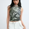 Mouwloos T-shirt met print
