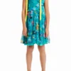 Mouwloze jurk met onscherpe print