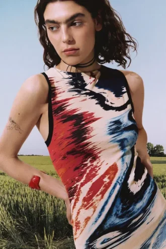Mouwloze jurk met print
