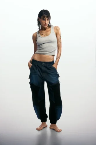 Patchwork denim broek