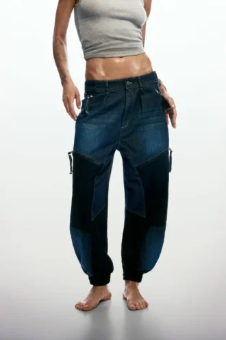 Patchwork denim broek