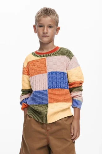 Patchwork gebreide trui