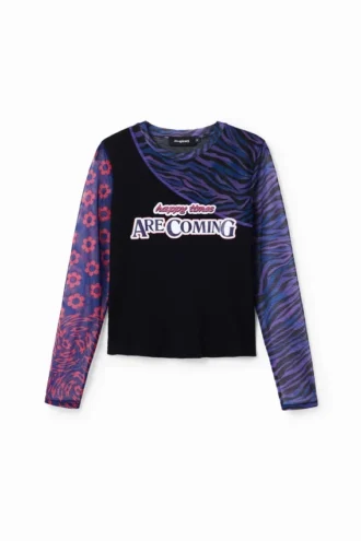 Patchwork T-shirt van tule met tekst