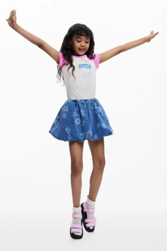 Peplum-denimrok met bloemenprint