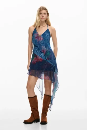 Pixelated jurk met ruches
