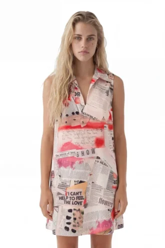 Polo-jurk met krantenprint