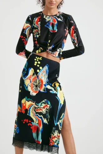 Slanke midi-rok met print