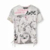 Slanke T-shirt met plooien en krantenprint