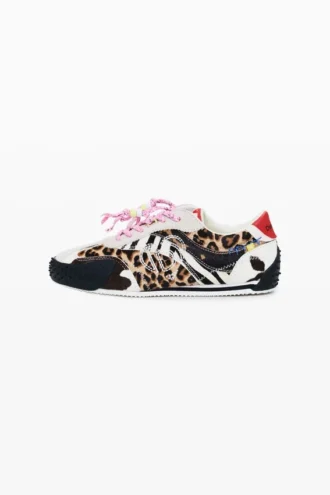 Sneakers met patchwork en dierenprint