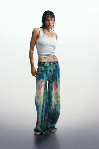 Splatter-Jeans met wijde pijpen