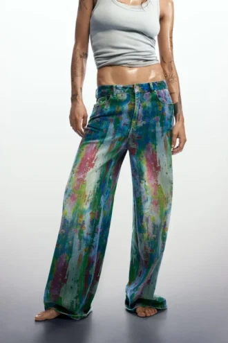 Splatter-Jeans met wijde pijpen