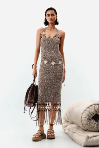 Strapless jurk met franjes
