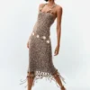Strapless jurk met franjes