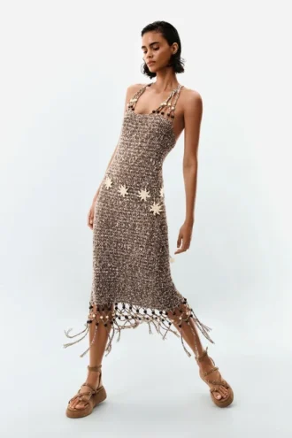Strapless jurk met franjes