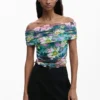 T-shirt met bloemenprint en boothals