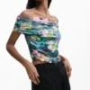 T-shirt met bloemenprint en boothals