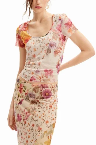 T-shirt met bloemenprint van tule
