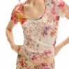 T-shirt met bloemenprint van tule