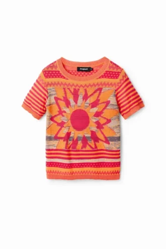 T-shirt met gebreide bloem
