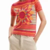 T-shirt met gebreide bloem