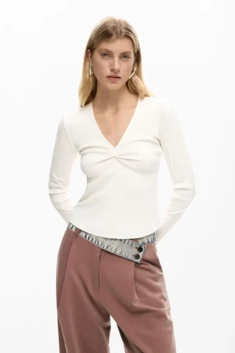 T-shirt met geribde knoop