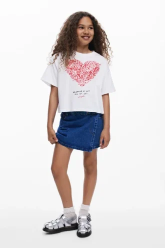 T-shirt met hartjesprint en korte mouwen