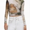T-shirt met hoge hals en paardenprint