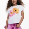 T-shirt met korte mouwen en geborduurde bloemen