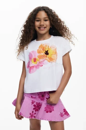T-shirt met korte mouwen en geborduurde bloemen