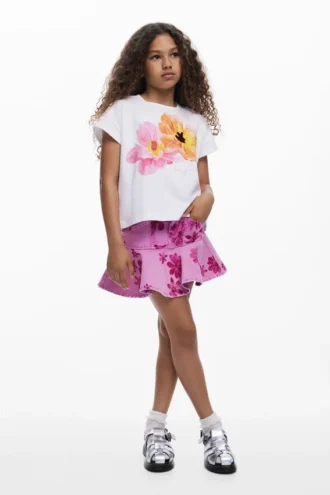 T-shirt met korte mouwen en geborduurde bloemen