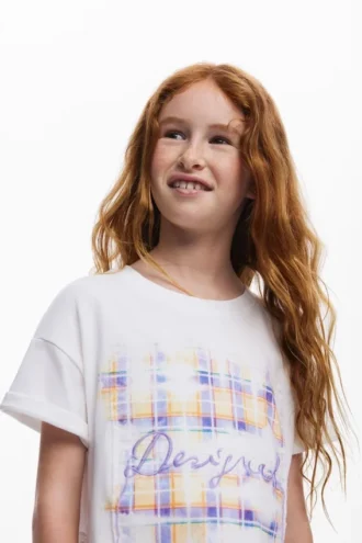 T-shirt met korte mouwen en ruitjesmotief