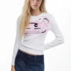 T-shirt met lange mouwen en roze letters
