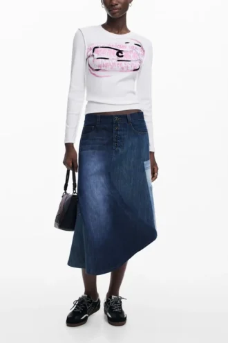 T-shirt met lange mouwen en roze letters