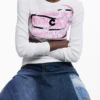 T-shirt met lange mouwen en roze letters