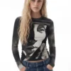 T-shirt met lange mouwen en sculptuurprint