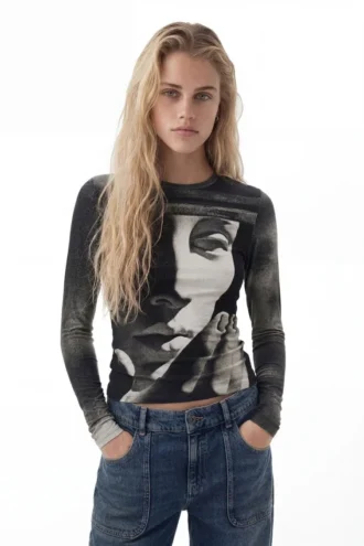 T-shirt met lange mouwen en sculptuurprint