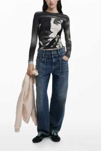 T-shirt met lange mouwen en sculptuurprint