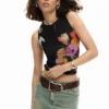 T-shirt van mesh met bloemen