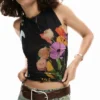 T-shirt van mesh met bloemen