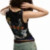 T-shirt van mesh met bloemen