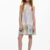 Tie-dye denim jurk