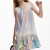 Tie-dye denim jurk
