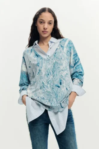 Trui met V-hals en abstracte print