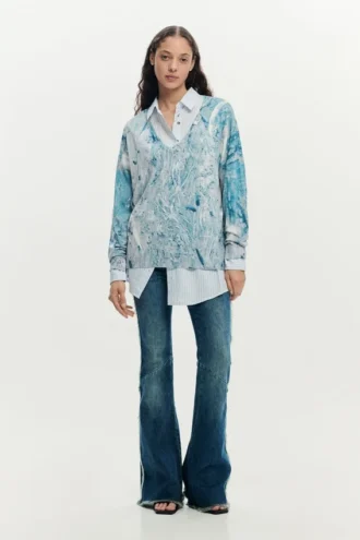 Trui met V-hals en abstracte print